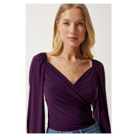Happiness İstanbul Women's Damson Elastic Balloon Sleeve Sandy Knitted Blouse