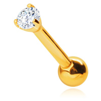 Rovný piercing do nosu ze 14K žlutého zlata, kulatý čirý zirkon, 1,2 mm