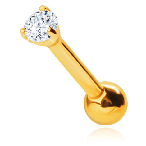 Rovný piercing do nosu ze 14K žlutého zlata, kulatý čirý zirkon, 1,2 mm Šperky eshop