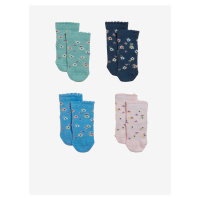Sada čtyř párů holčičích květovaných ponožek v modré, zelené a růžové barvě Marks & Spencer
