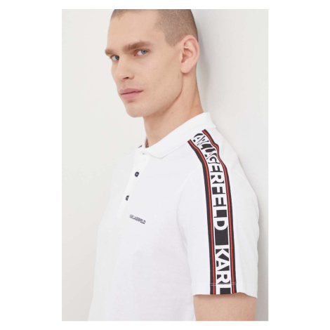 Bavlněné polo tričko Karl Lagerfeld bílá barva, s potiskem