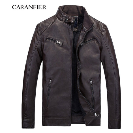 Kožená pánská bunda na zip s kapsami - HNĚDÁ CARANFLER