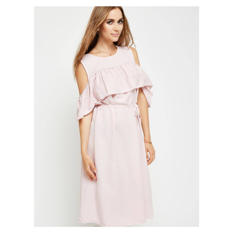 Midi cold shoulders dress made of smooth fabric pink YUPS