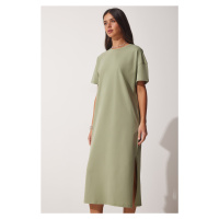 Happiness İstanbul Women's Khaki Cotton Daily Combed Cotton Dress