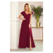LIDIA - Dlouhé dámské šaty ve vínové bordó barvě s výstřihem a volánky 310-5