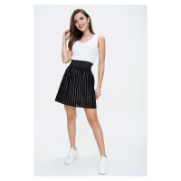 By Saygı Striped Lined Skirt with Elastic Waist