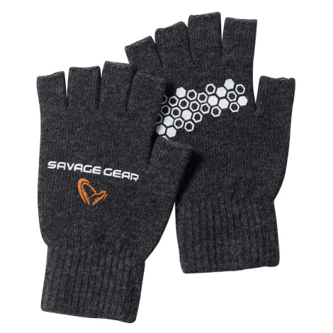 Savage Gear Rukavice Knitted Half Finger Glove Dark Grey Melange