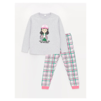 LC Waikiki Crew Neck Printed Long Sleeve Girl's Pajama Set