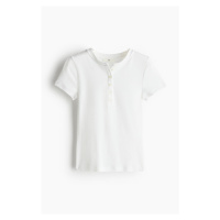 H & M - Žebrované tričko henley - bílá