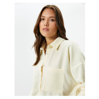 Koton Velvet Shirt Ribbed Buttoned Pocket Detail Regular Fit