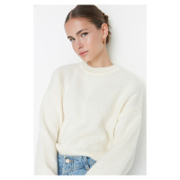 Trendyol Ecru Wide Fit měkký texturovaný základní pletený svetr