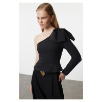 Trendyol Black Woven Bow Blouse