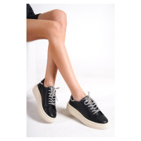 Capone Outfitters Capone Round Toe Women's Sneakers with Stones and Lace-Up Black