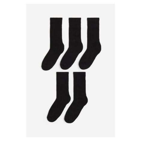 H & M - Žebrované ponožky 5 párů - černá H&M