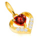 Zlatý přívěsek 375 - zirkonový obrys srdce, červený srdíčkovitý granát