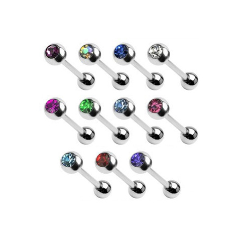 Labret z chirurgické oceli, kulička s barevným kamínkem - Délka piercingu: 8 mm, Barva: Modrá Šperky eshop