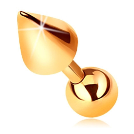 Zlatý 9K piercing - lesklá rovná činka s kuličkou a kuželem do tragu, 5 mm Šperky eshop