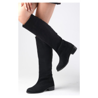 Mio Gusto Parley Black Color Suede Zipperless Riding Style Women's Flat Heel Boots