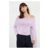 Trendyol Lilac Carmen Neckline Hairy/Beard Thread Knitwear Sweater