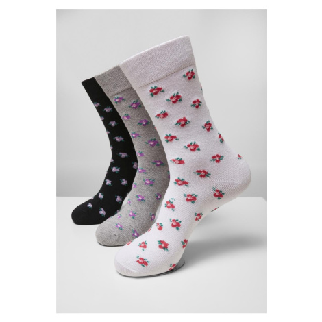 Květinové ponožky z recyklované příze 3-balení šedá+černá+bílá Urban Classics