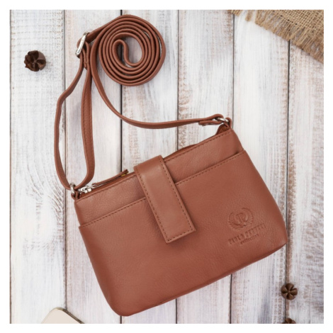 Dámská kožená taška přes rameno, malá městská Peruzzi; koňak