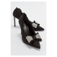 LuviShoes VEGAS Women's Black Suede Heeled Shoes