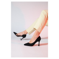 LuviShoes WAYNE Black Striped Transparent Women's Stiletto Heel Shoes