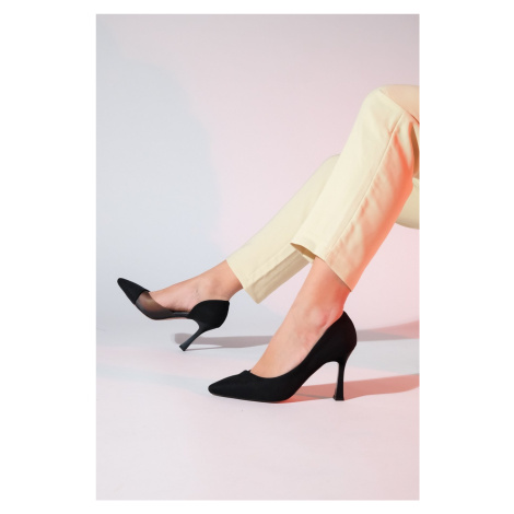 LuviShoes WAYNE Černé pruhované průhledné dámské boty na jehlovém podpatku