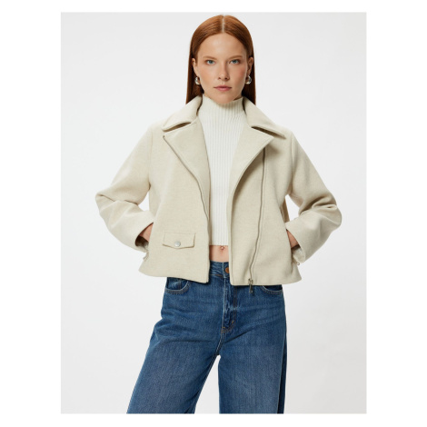 Koton Soft Texture Short Biker Jacket with Zippered Pockets