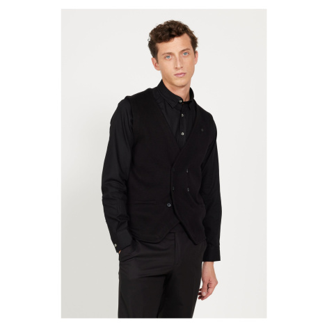 ALTINYILDIZ CLASSICS Men's Black Standard Fit Normal Cut Double Breasted Collar Knitwear Vest AC&Co / Altınyıldız Classics