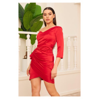 Carmen Red Satin Single Sleeve Short Evening Dress