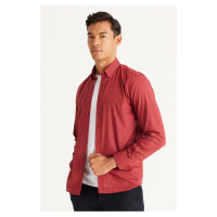 AC&Co / Altınyıldız Classics Men's Claret Red Slim Fit Slim Fit Button-down Collar Linen-Looking