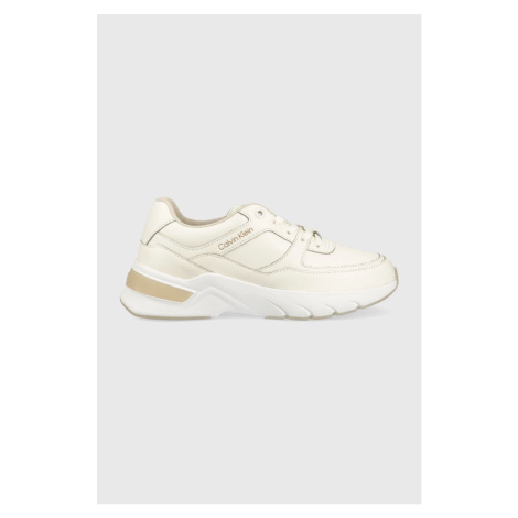 Kožené sneakers boty Calvin Klein HW0HW01351 ELEVATED RUNNER LACE UP béžová barva