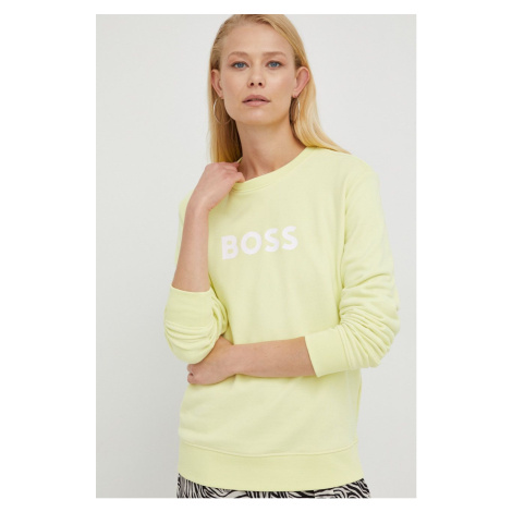 Bavlněná mikina BOSS dámská, zelená barva, s potiskem Hugo Boss