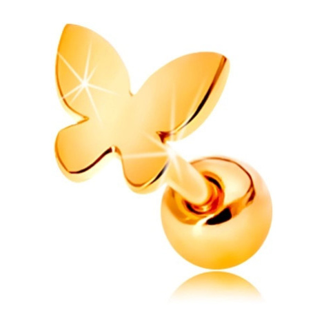 Zlatý 585 piercing do ucha - malý plochý motýlek s lesklým povrchem Šperky eshop