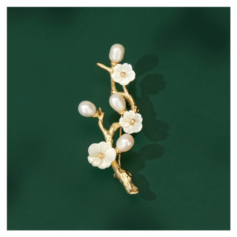Éternelle Brož s říčními perlami Chiarina - větvička B7275-LXT0907H Zlatá Bílá