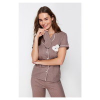 Trendyol Mink Cotton Printed Shirt-Pants Knitted Pajamas Set