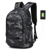 KONO unisex batoh s USB portem - camo - 20L