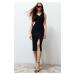 Trendyol Black Zero Sleeve Sweetheart Neckline Bodycone/Fitting Midi Knitted Midi Dress