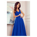 Modré dlouhé šaty áčkovou sukní