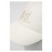 Bavlněná čepice Karl Lagerfeld béžová barva, s aplikací
