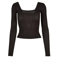 Ladies Rib Squared Neckline Longsleeve - black