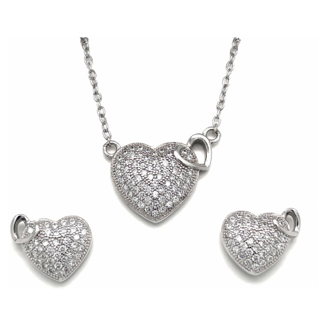 Evolution Group Sada šperků se zirkony náušnice a přívěsek dvě srdce bílá 19002.1 crystal