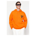 Trendyol Orange Oversize/Wide Cut Printed Fleece Inside/Warm Sweatshirt