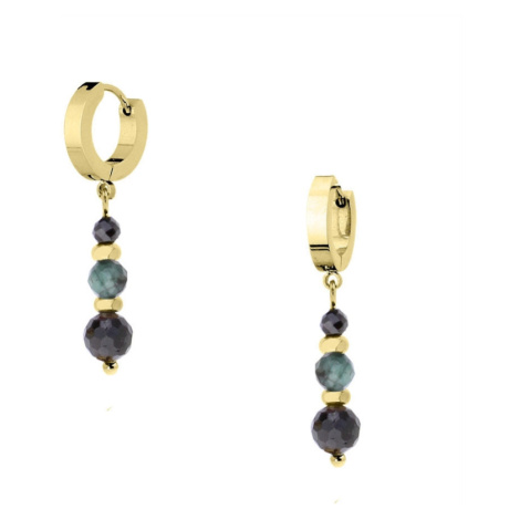 Manoki Náušnice s černými turmalíny a zelenými smaragdy KA214GZ Zelená