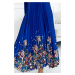 Modré plisované šaty s květinami