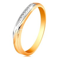 Dvoubarevný zlatý prsten 585 - vlnka z bílého zlata a drobných čirých zirkonů