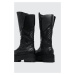 Kozačky Tommy Jeans TJW LONG SHAFT BIKER BOOT dámské, černá barva, na plochém podpatku, lehce za