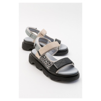 LuviShoes Tedy Women's Black Gray Patterned Sandals