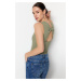 Trendyol Green With Low-Cut Back Fitted/Sticky Corduroy Flexible Knitted Body with Snap Snaps